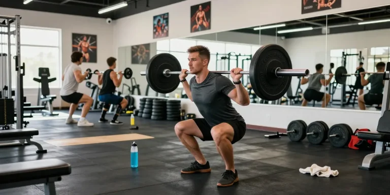 Anabolika Shop Fitness-Enthusiasten trainieren hart in einem lebhaften Fitnessstudio.