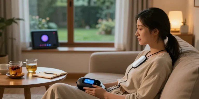Using ZenoWell for relaxation, creating a peaceful atmosphere at home.