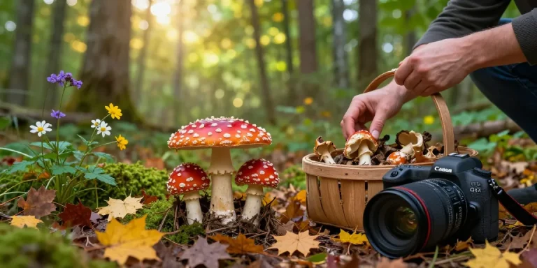 Getrocknete Amanita muscaria Pilze, die in einem ruhigen Wald ausgewählt werden, um das Fliegenpilz Bestellen zu fördern.