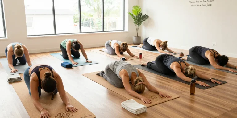 Yoga practitioners using personalized Yogamatte Kork personalisiert in a bright studio, showcasing unique engravings.