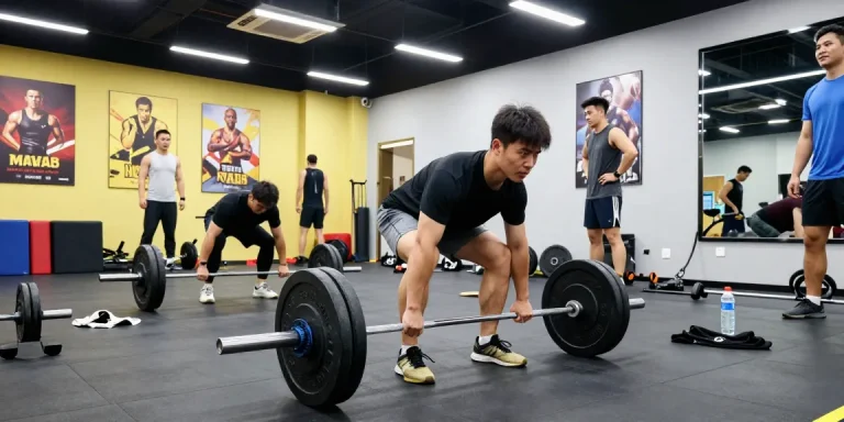 Selliza Shop – Athlet beim Deadlift in einem modernen Fitnessstudio mit motivierenden Postern im Hintergrund.