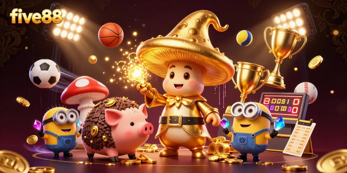Experience the magic of five88 with golden wizardry, treasure, and dynamic sports betting elements.