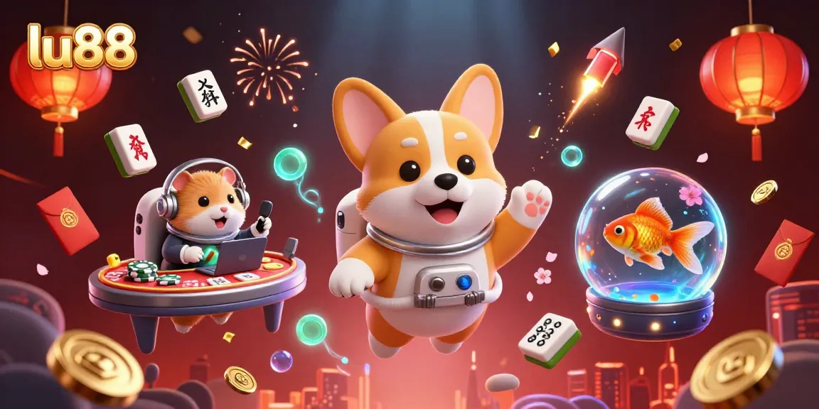 Experience the thrill of lu88 with vibrant gaming elements in a lively casino illustration.