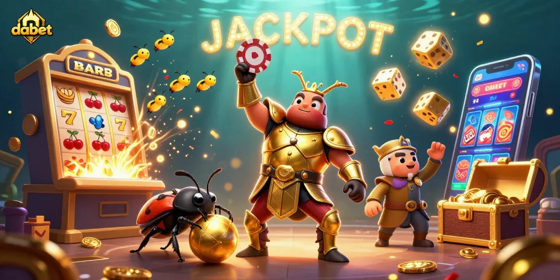 Dabet offers a thrilling jackpot with 3D cartoon heroes celebrating in a vibrant casino backdrop.
