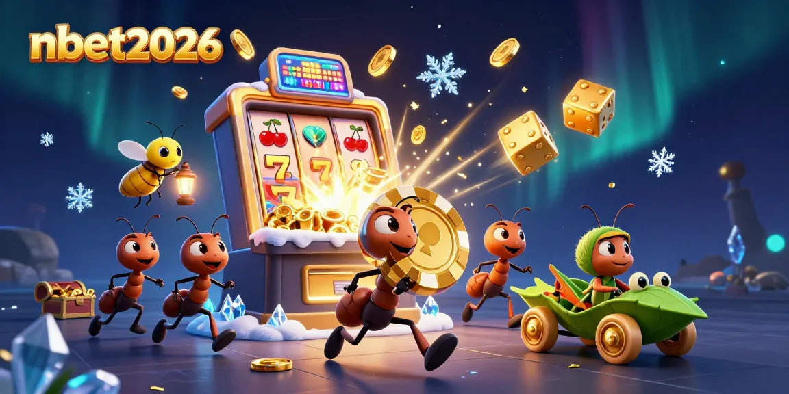 Experience thrilling gameplay at nbet2026, where a team of tiny ants carries a giant poker chip through a vibrant casino scene.