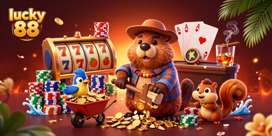 Spin the reels of lucky 88 for thrilling wins with animated characters in a vibrant casino scene.