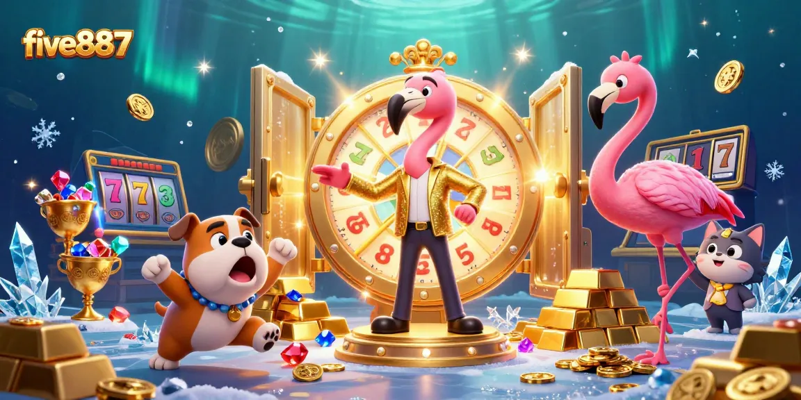Experience the excitement of five887 with a dynamic 3D casino scene full of riches and fun.