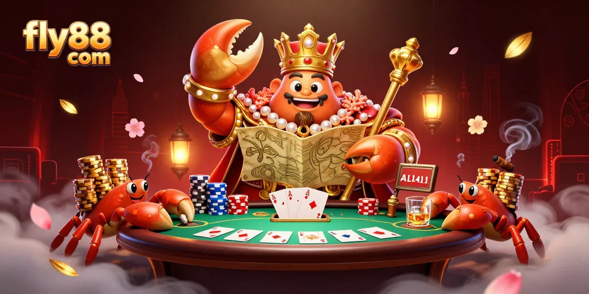 Engage in thrilling gameplay at fly88 com with the golden crab emperor amid vibrant casino elements.