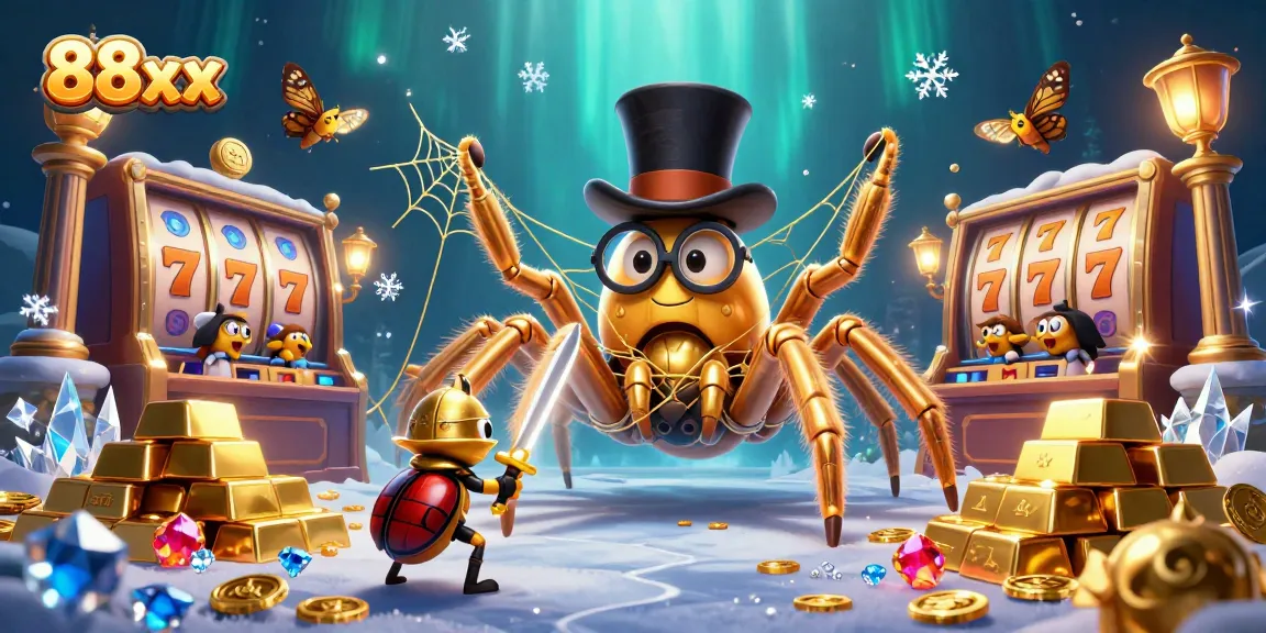 Join the thrilling adventure in 88xx as a brave beetle knight approaches the golden tarantula!