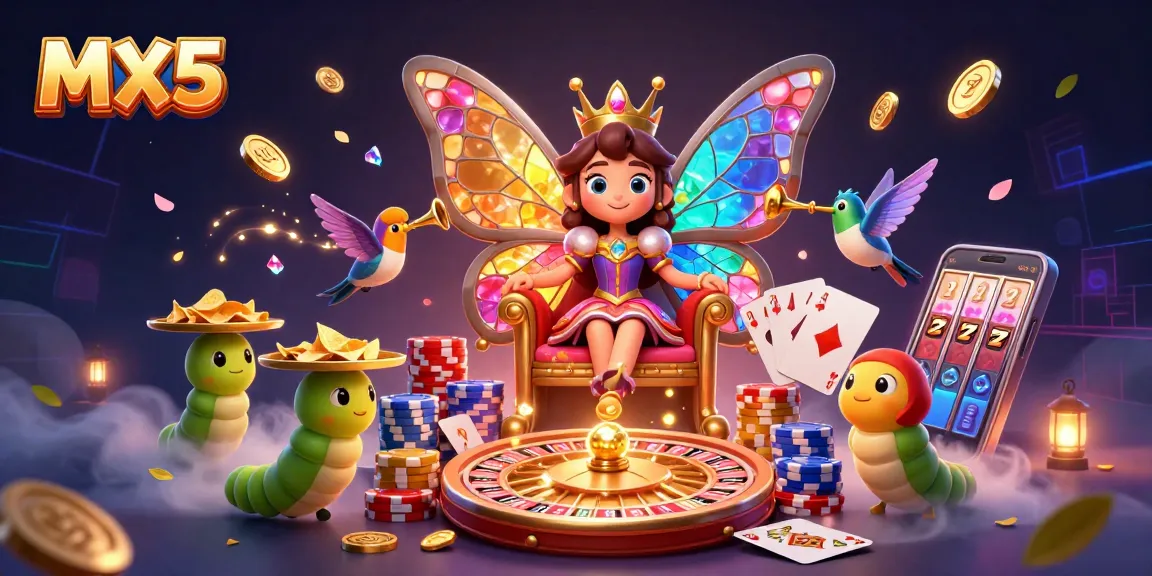 Experience vibrant casino magic with MX5's butterfly queen and thrilling gaming elements.