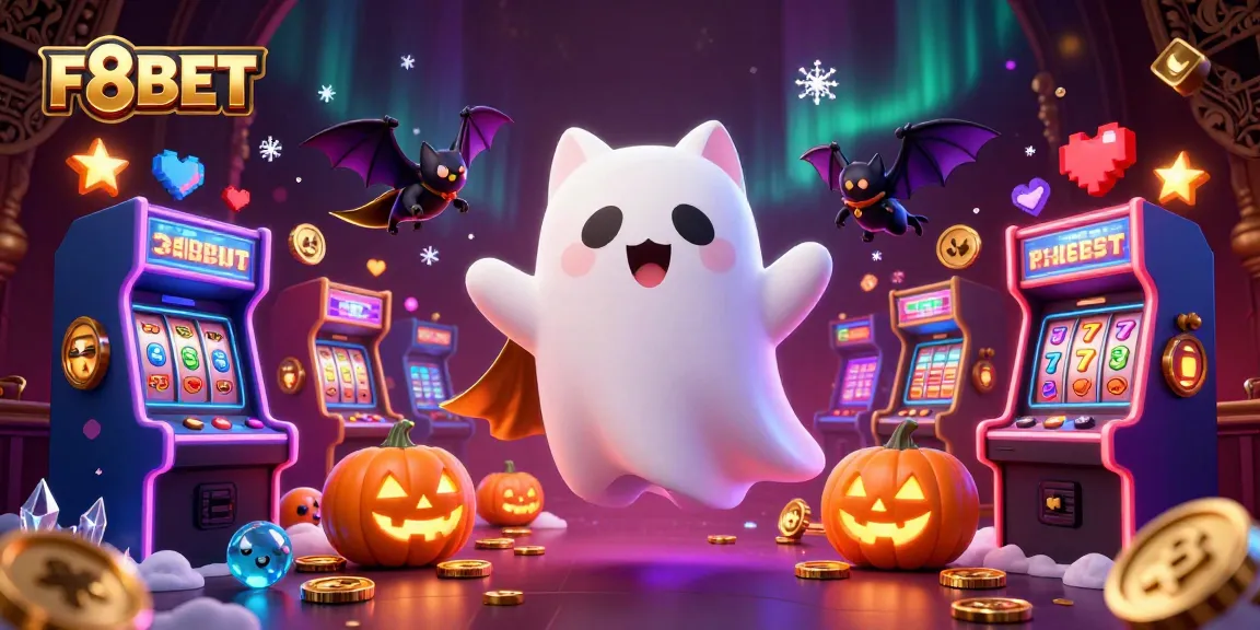 Experience the excitement of F8BET with a ghost cat and bat at a haunted casino.