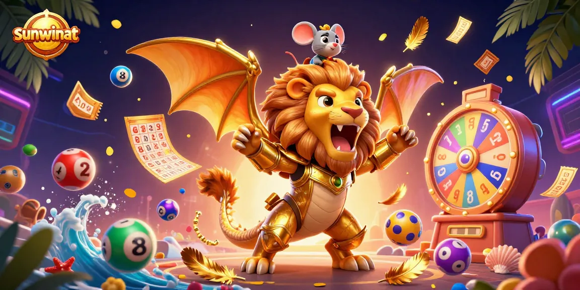 Unleash excitement with sunwinat's vibrant 3D casino scene, featuring fantasy characters and dynamic game elements.