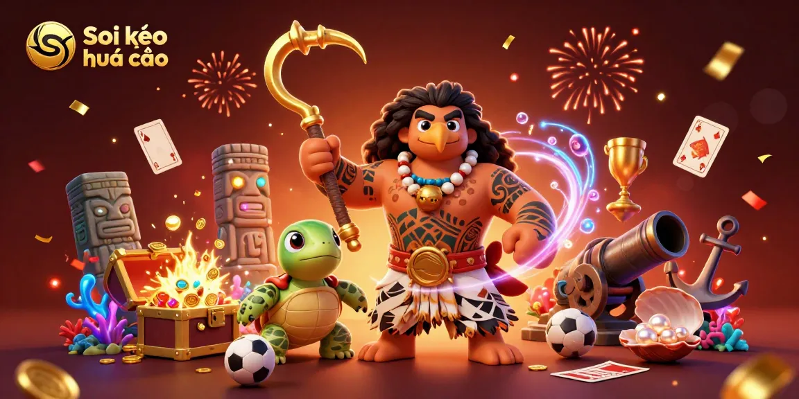 Soi kèo nhà cái delivers strategic insights for sports betting, featuring dynamic characters and vibrant scene elements.