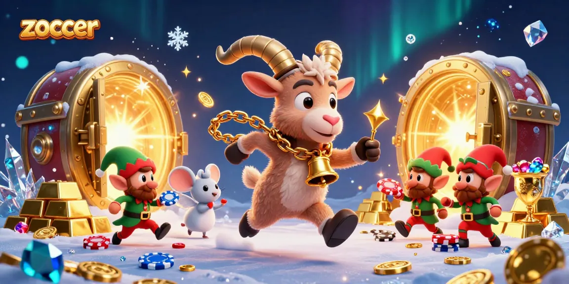 Experience the excitement at Zoccer Casino, where animated characters engage in thrilling casino antics, surrounded by treasures.