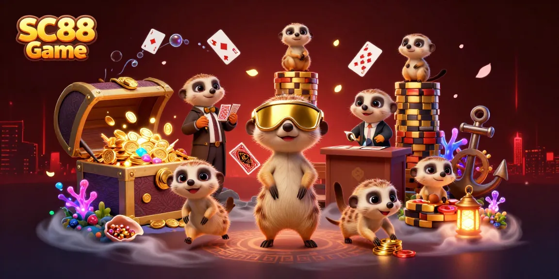 Experience the excitement of SC88 Game with lively meerkats managing an extravagant casino adventure.