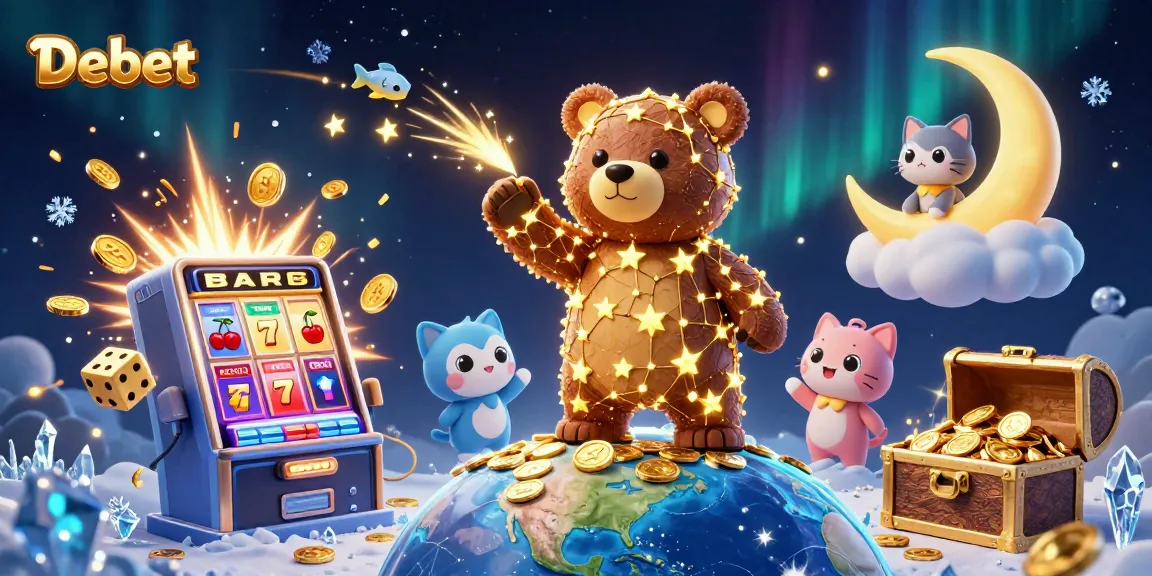 Engage with thrilling Debet casino excitement amidst a vibrant 3D jackpot scene.