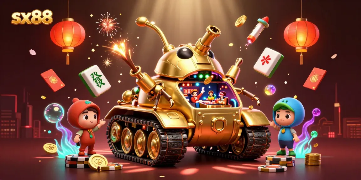 SX88 offers an electrifying gaming experience with a vibrant casino scene inside a golden beetle tank.