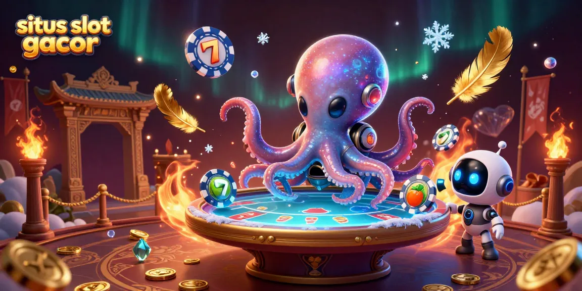 Spin the reels at situs slot gacor with an alien octopus and a tiny robot in an exciting casino showdown.