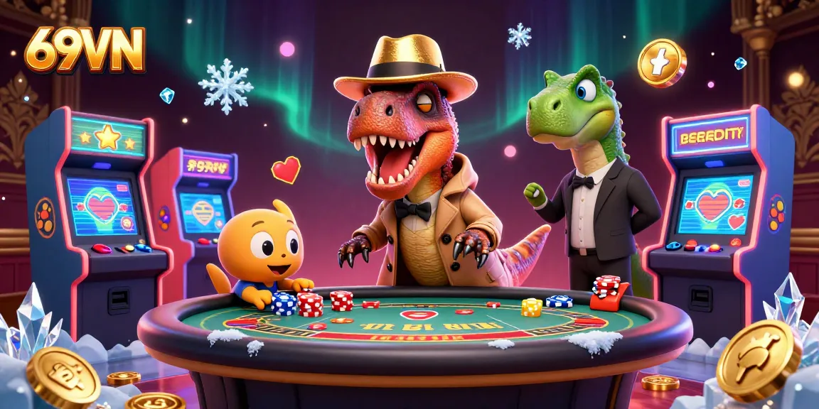 Capture the excitement of 69VN casino with a velociraptor at the blackjack table!