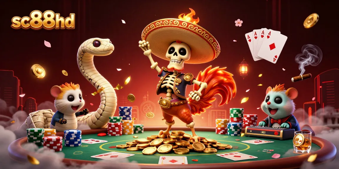 Experience the thrill of sc88hd with dynamic poker action, golden coins, and vibrant characters.