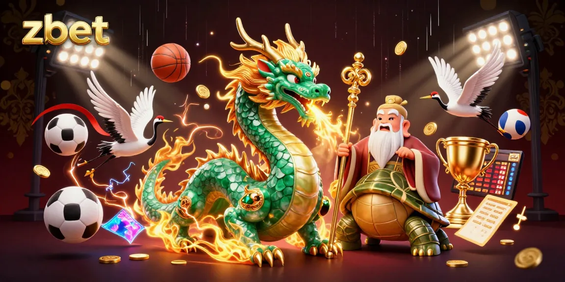 ZBET showcases a vibrant 3D casino scene with a jade dragon and lucky cranes, symbolizing winning strategies.