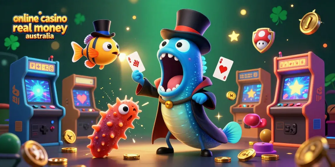 Engage with the exciting vibe of online casino real money Australia through an animated underwater magic show illustration.