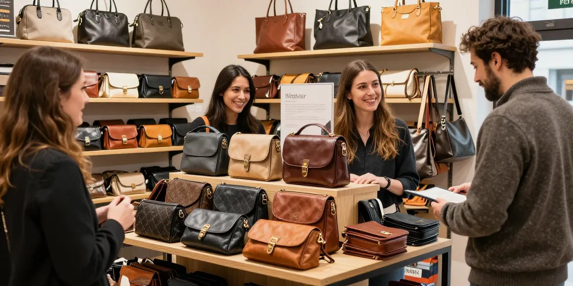 Vielfältige Herrenhandtaschen im lokalen Geschäft, vertrauenswürdiger Anbieter in der Nachbarschaft.