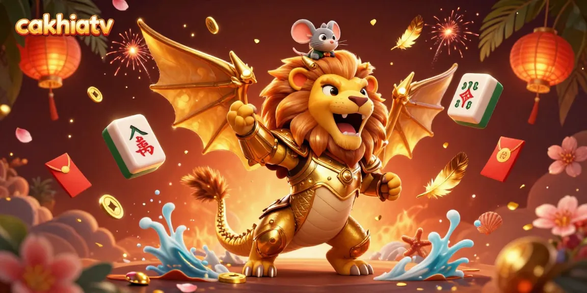 Experience thrilling action on cakhiatv with the majestic chimera celebrating amid vibrant casino elements.