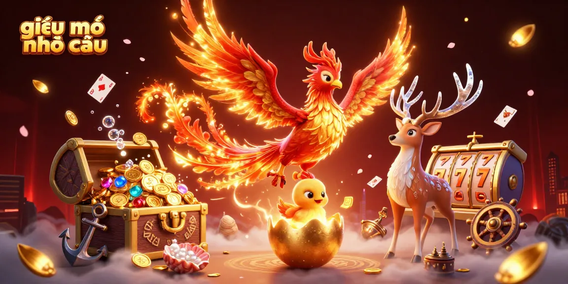Experience the excitement of giải mã nhà cái in this vibrant 3D casino scene with a phoenix and treasures.