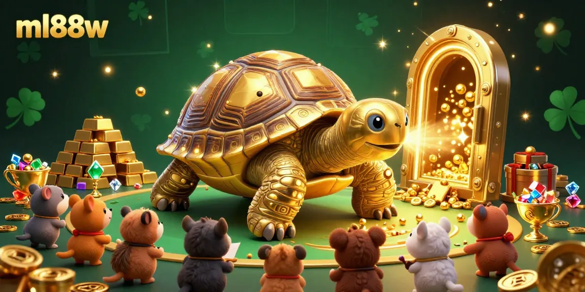 Experience the thrilling ml88w action with a colossal golden tortoise pinball machine amidst gleaming treasures.