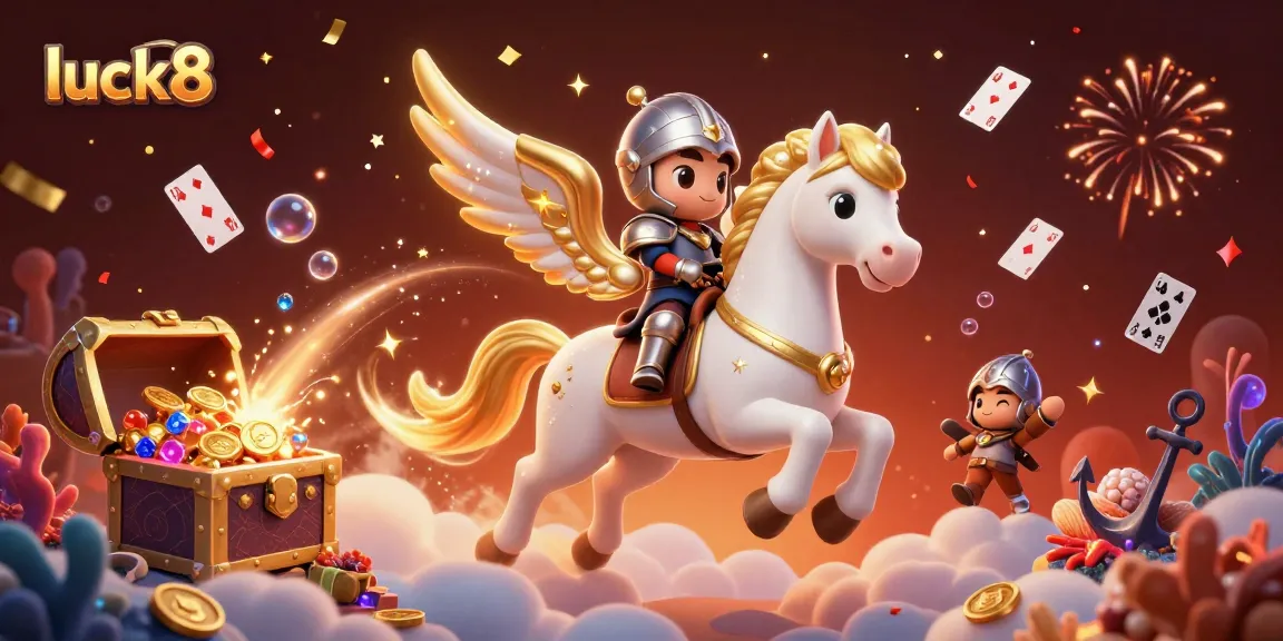 Experience the magic of luck8 gaming with vibrant visuals of a celestial horse and treasure in action.