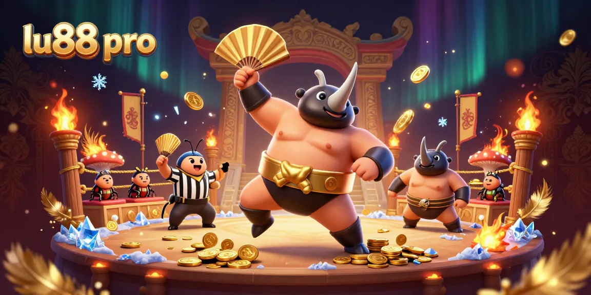 lu88 pro showcases an exciting scene with a rhinoceros beetle champion in a casino setting.