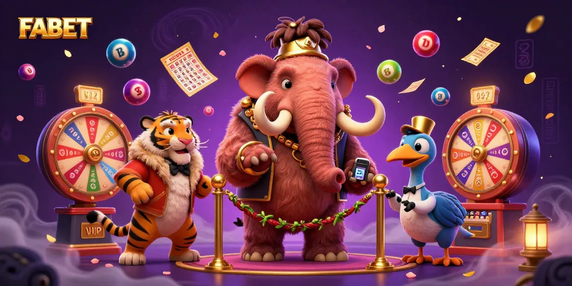 Engage with FABET's vibrant lottery scene featuring a woolly mammoth bouncer checking IDs.