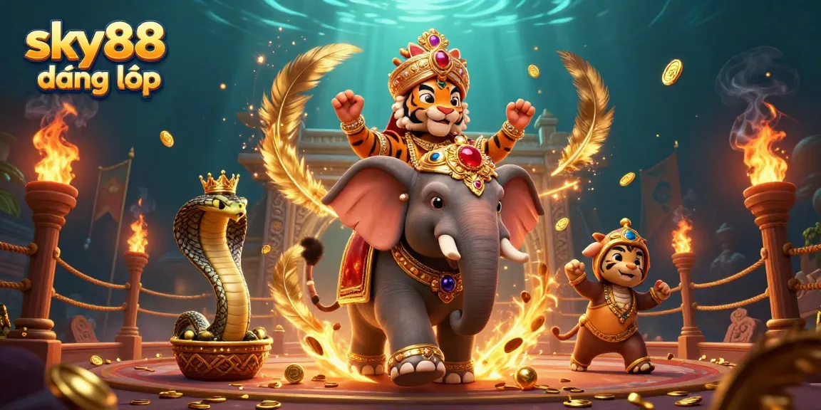 Engage in the thrilling world of sky88 đăng nhập with vibrant casino elements, featuring a majestic maharaja tiger.