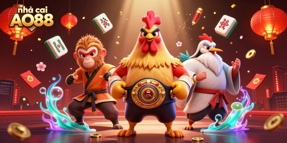 Experience the thrill of nhà cái AO88 with dynamic characters and rich casino elements in this vibrant illustration.