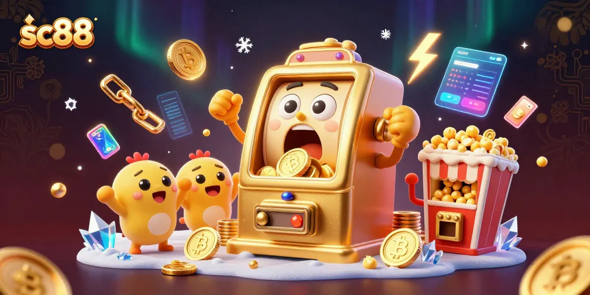 Engage with sc88's golden slot machine celebrating a jackpot amidst vibrant casino elements.
