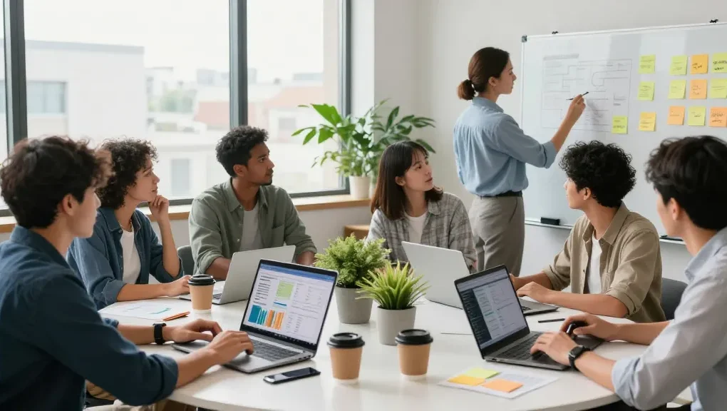 Collaboration at signo-media’s digital marketing agency workspace showcasing teamwork and innovation.