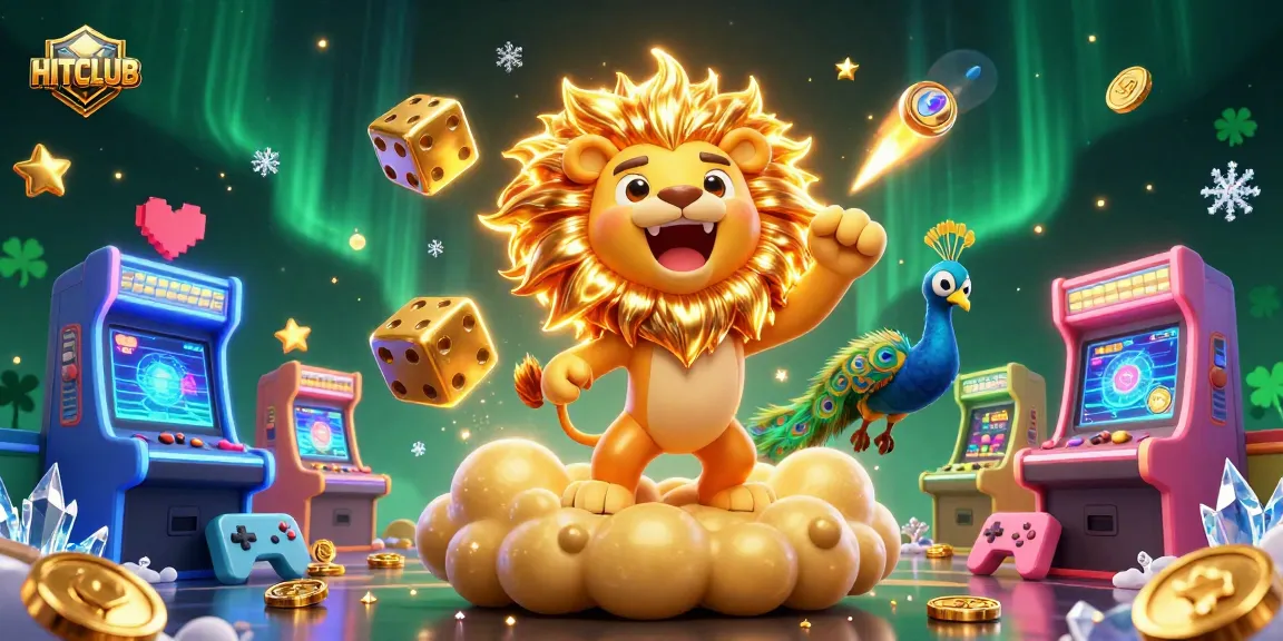 Experience HITCLUB's vibrant gaming world with dynamic characters and engaging casino elements in a stunning 3D illustration.
