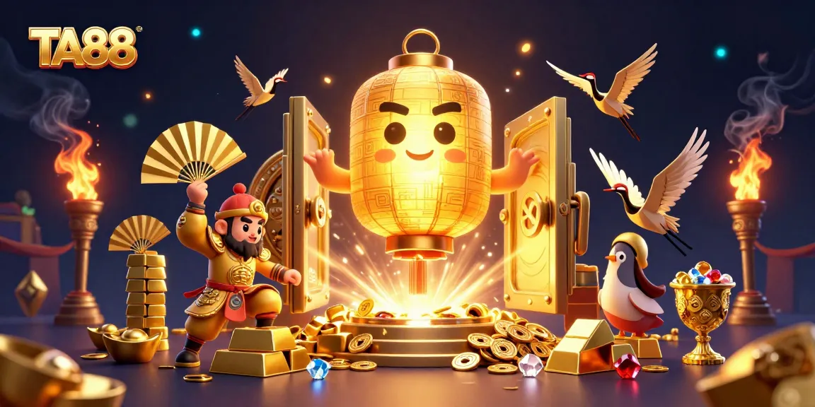 Experience TA88's vibrant night market casino filled with golden treasures and lucky symbols.