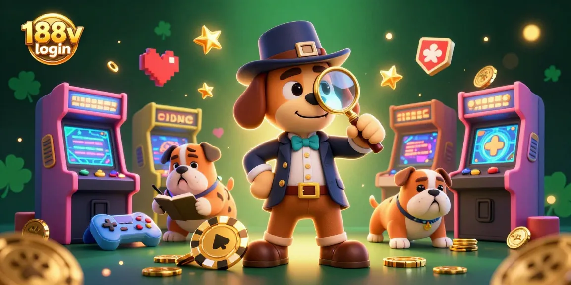 Experience seamless gaming with 188v login while a detective and bulldog find hidden treasure in a vibrant casino.